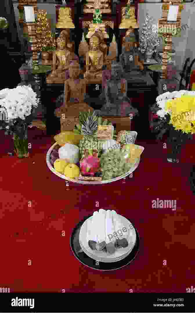 A Bon Altar With Offerings Of Food, Flowers, And Incense Opening The Door To Bon