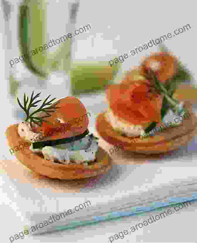 A Tray Of Assorted Canapés, Including Smoked Salmon And Cream Cheese, Goat Cheese And Fig, And Bruschetta. Recipes Appetizers Canapes And Toast