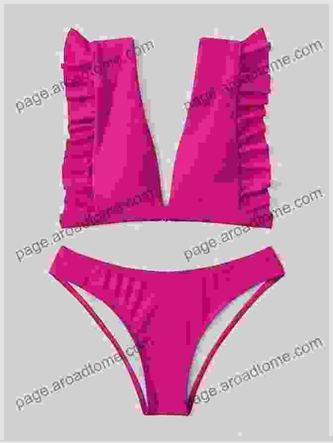 Model Posing In A Bright Pink Bikini With A Ruffled Top And Matching Bottoms. Luli Fama Swim 2024 Lookbook Volume 17