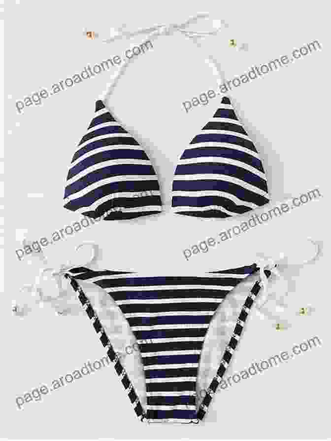 Model Showcasing A Chic Black And White Striped Bikini With A Halter Style Top And Low Rise Bottoms. Luli Fama Swim 2024 Lookbook Volume 17