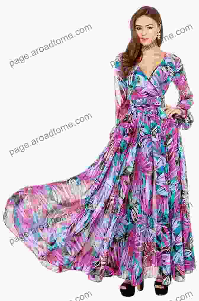 Model Wearing A Flowy Maxi Dress With A Tropical Print And A Plunging Neckline. Luli Fama Swim 2024 Lookbook Volume 17