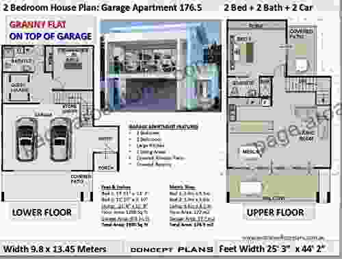 Granny flat over garage design Apartment over garage 2 car garage with living space above plans: Full Architectural Concept Home Plans includes detailed plans (2 Bedroom House Plans 1765)